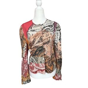 Etro Women Size IT 44 US 8 Paisley Print Silk Lined Jacket Blouse Button Front